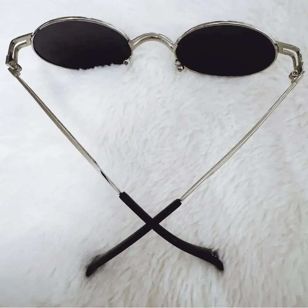 Betsy Black with Silver Rim Round Sunglasses